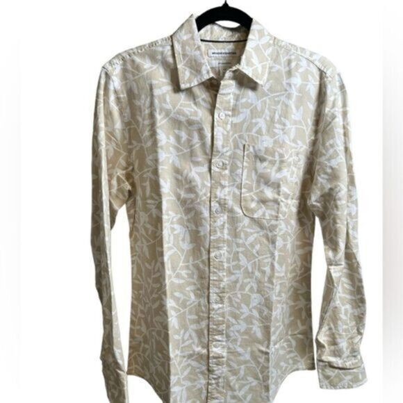 NWT Amazon Essentials Tan White Button Down Long Sleeve Linen/Cotton Shirt XS - Picture 1 of 9